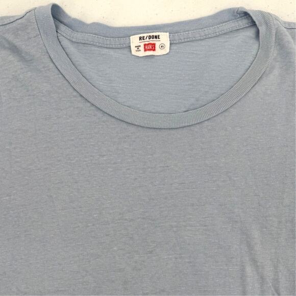 RE/DONE Hanes Women's T-Shirt Cropped Crew Neck Short Sleeve Baby Blue Size M - Picture 3 of 9